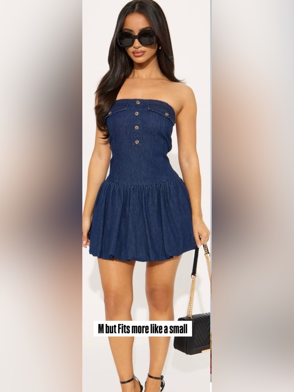 Fashion Nova Navy Strapless Denim Mini Dress